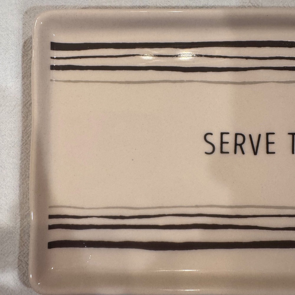 Demdaco Serve Things Up Ceramic Platter Cream Striped Rectangular Tray 10.5in - Picture 3 of 7